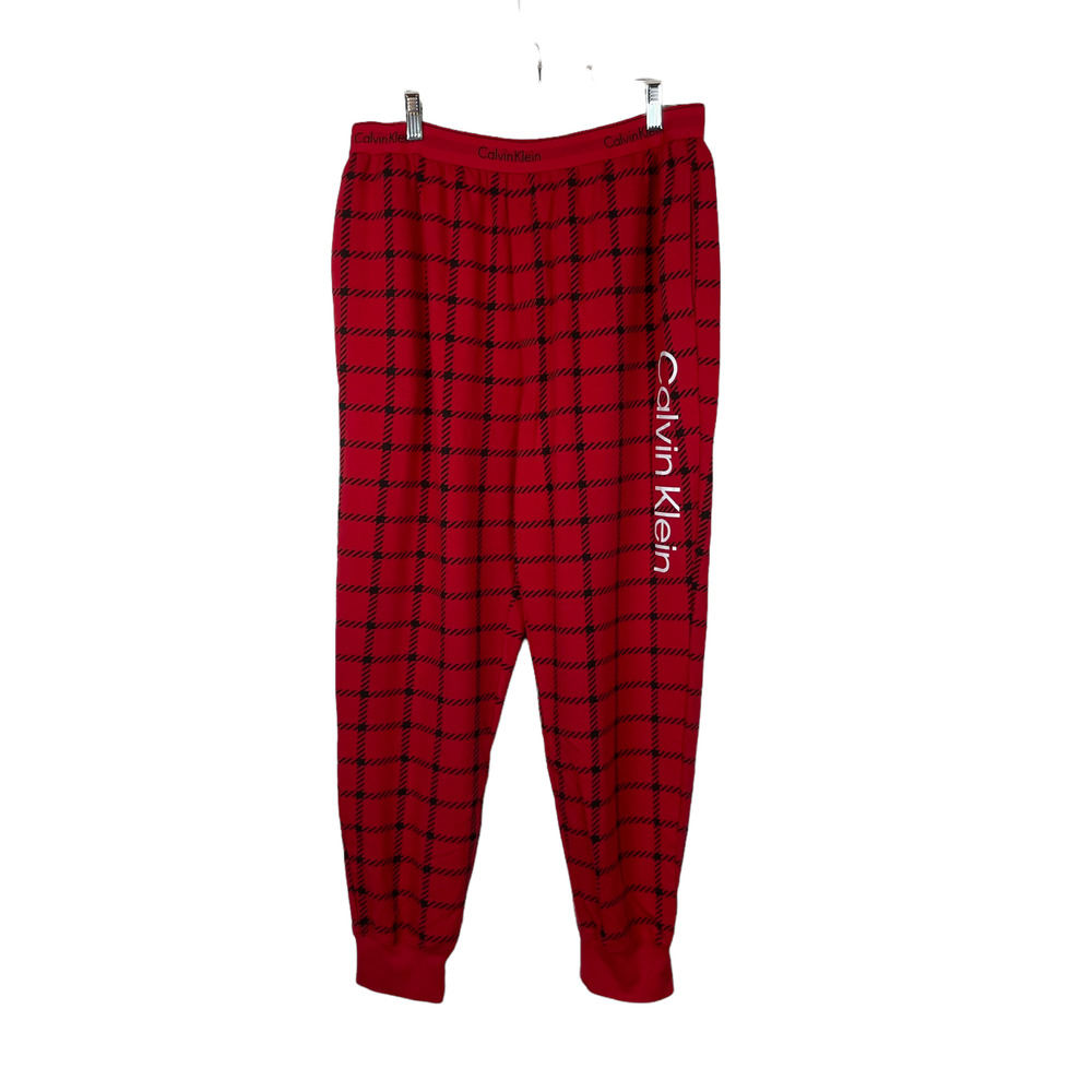 CALVIN KLEIN Men's XL Red & Black Windowpane Sleep Joggers L91